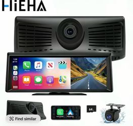 8.1" HD Wireless CarPlay Screen, Portable Car Stereo with 2K Dash Cam