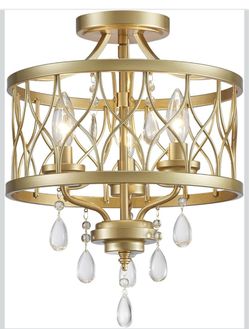 Farmhouse Crystal Ceiling Light Fixture, 3-Light Semi Flush Mount Crystal Chandelier