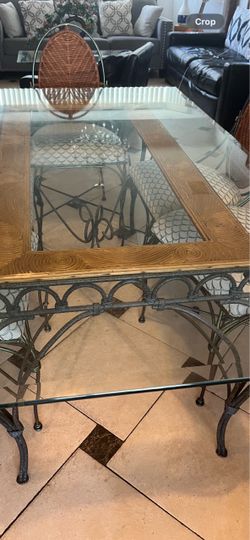 Glass Top Dining Table with Iron Base (not free)