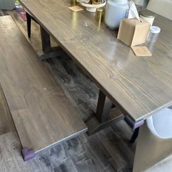 Long Solid Pine Dining Table & Bench