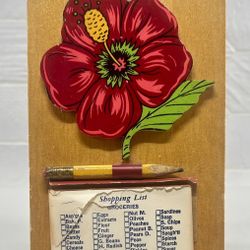 Vintage Hangable Wooden Shopping List With Hibiscus Flower Design 