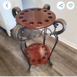 Cherry & Metal Pool Cue Holder / Side Table