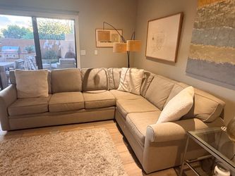 Beige Fabric L-Shaped Sectional Sofa