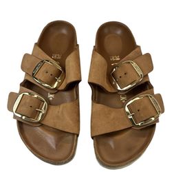 Birkenstock Brown Leather Double Buckle Women's Slide Sandals EU 38 Size