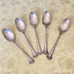 5 Sterling Silver Demitasse Spoons 4 1/4”Carmel by Wallace ‘B’ Monogram 