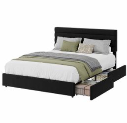 Queen Size Velvet Bed Frame with 4 Drawers