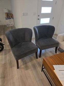 Two slate blue accent chairs