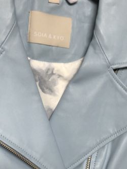 Sois & Kyo Beautiful Leather Jacket. Light blue color. Size Small.