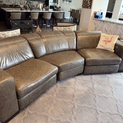 Double Recliner Curved Faux Leather Couch 12 Feet 