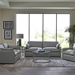 Beautiful 100% Real Leather Sofa In Grey! Lowest Prices Ever!