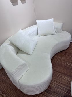 Modern Curved White Velvet Sofa