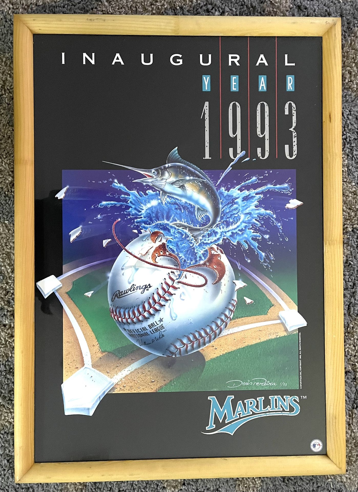 1993 Marlins Inaugural Year Framed Poster with numberedv C.O.A.