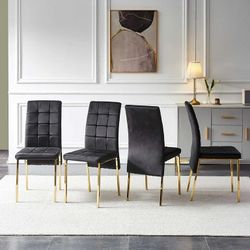 BRAND NEW Set of 6 Black Velvet with Gold Legs Dining Chairs – Already Assembled! (NORDICANA)