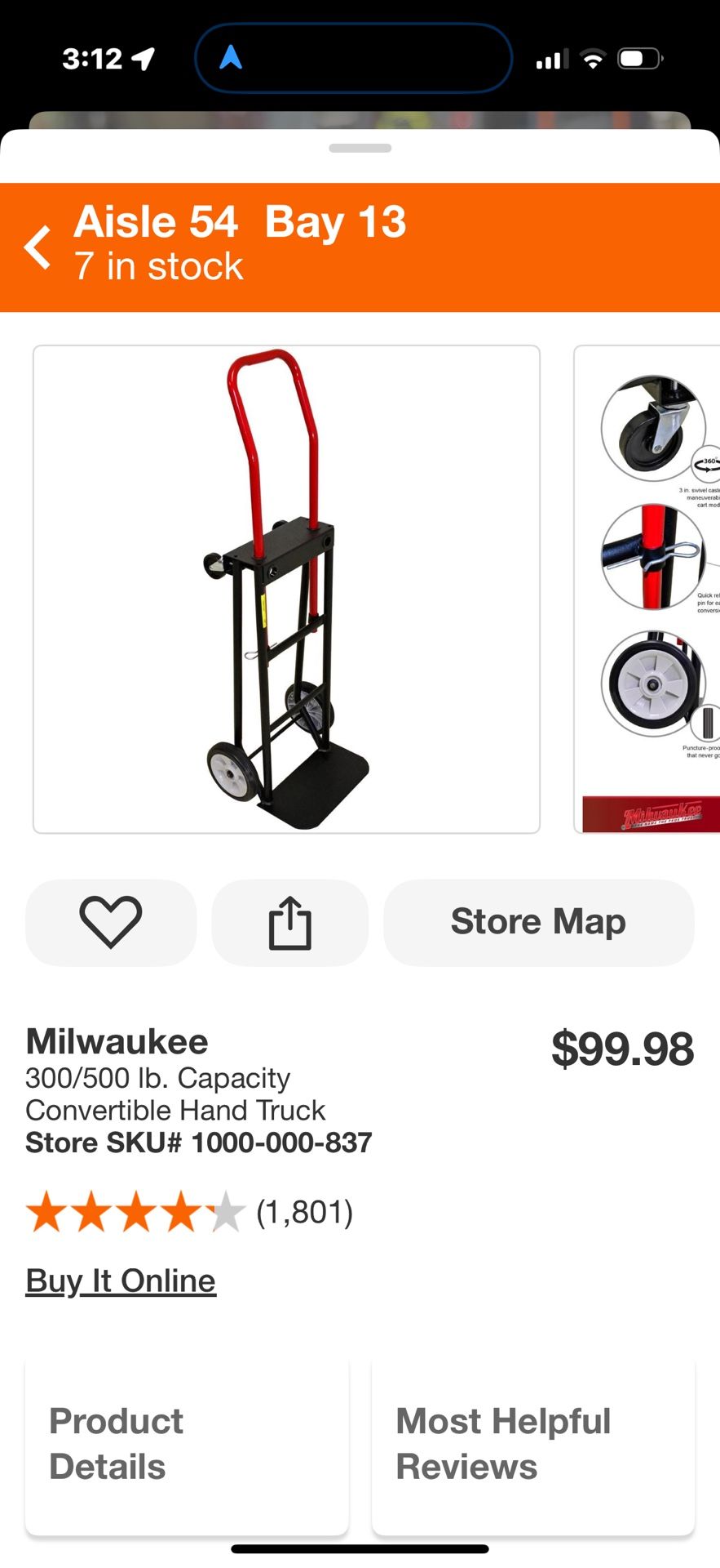 Milwaukee 300/500 lb. Capacity Convertible Hand Truck