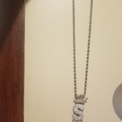 Stainless Steel 'S' Intial Necklace And Charm.