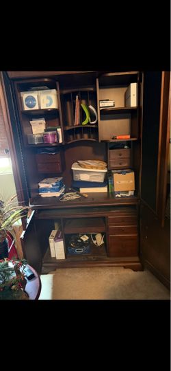Wood Secretary Desk Armoire and Entertainment Center