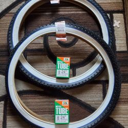 NEW Bicycle Bmx Cruiser Tires 24" White Wall Blue Trim