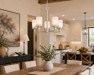 5-Light Brushed Nickel Chandelier Frosted Glass Shades Dining Room Ceiling Light