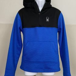 SPYDER Hoodie Bandit 1/4 Zip Fleece Sz Small Black Blue Waffle Knit Base Layer