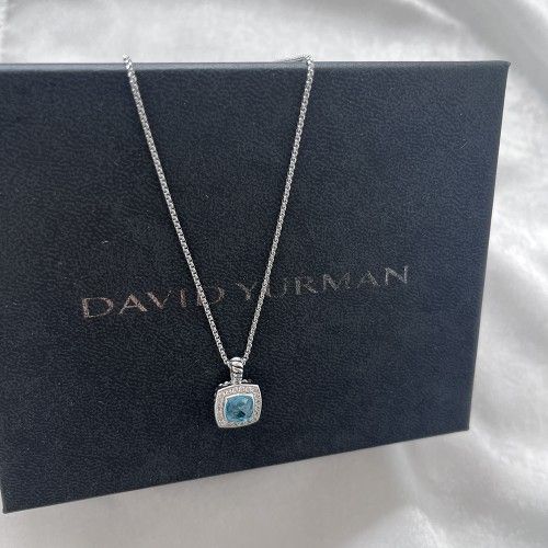 David Yurman Petite Albion Silver Diamond Blue Necklace