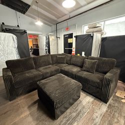 Brown Fluffy Corduroy Sectional