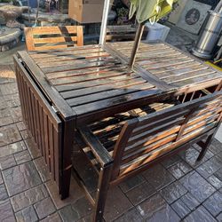 Patio Set Table 2 Chairs 1 Bench Umbrella.