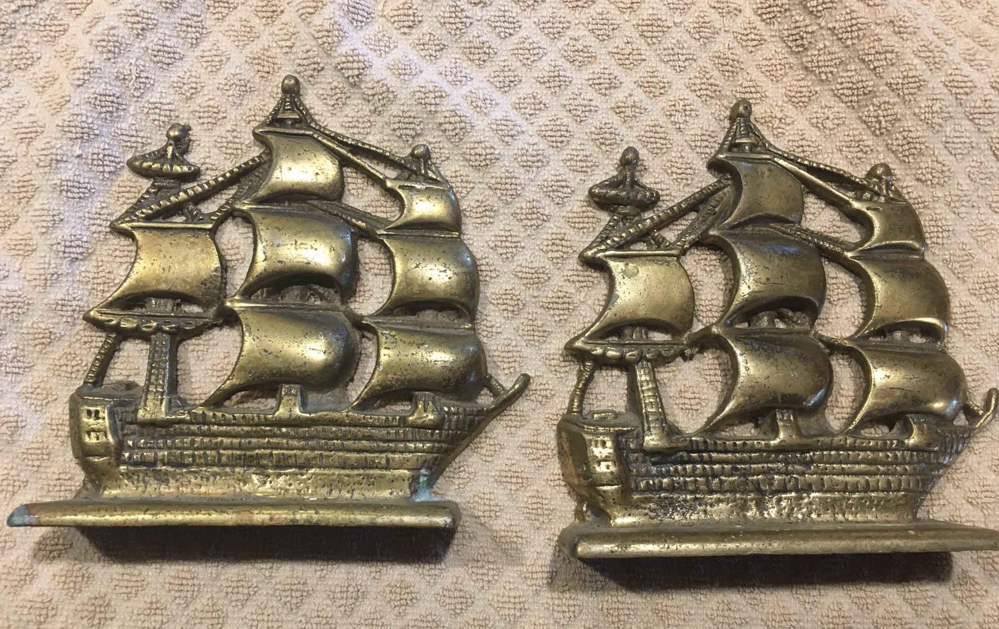 Vintage Brass 5”x5” Schooner Bookends