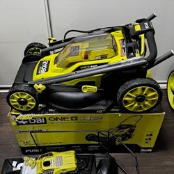 RYOBI

ONE+ HP 18V Brushless 16 in. Cordless Battery Walk Behind Push Lawn Mower with (2) 4.0 Ah Batteries and (1) Charger
