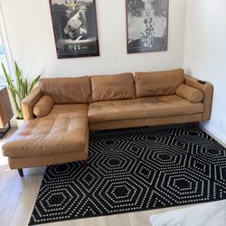 Article - Sven 100" Tufted Leather Left Sectional - Charme Tan