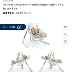 Ingenuity Anyway Sway Vibrating Portable Baby Swing Spruce, Blue