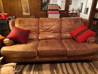 Leather sofa, love seat and chair with ottoman