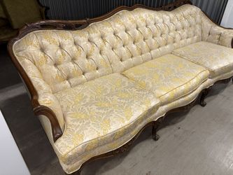 Vintage French Provincial Solid Wood Tufted Sofa