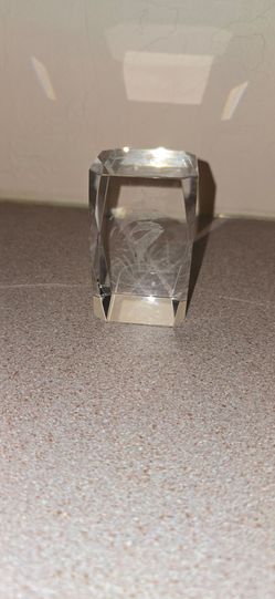 ESTATE SALE 3D Laser Etched Crystal Dolphin Paperweight Block / Decor