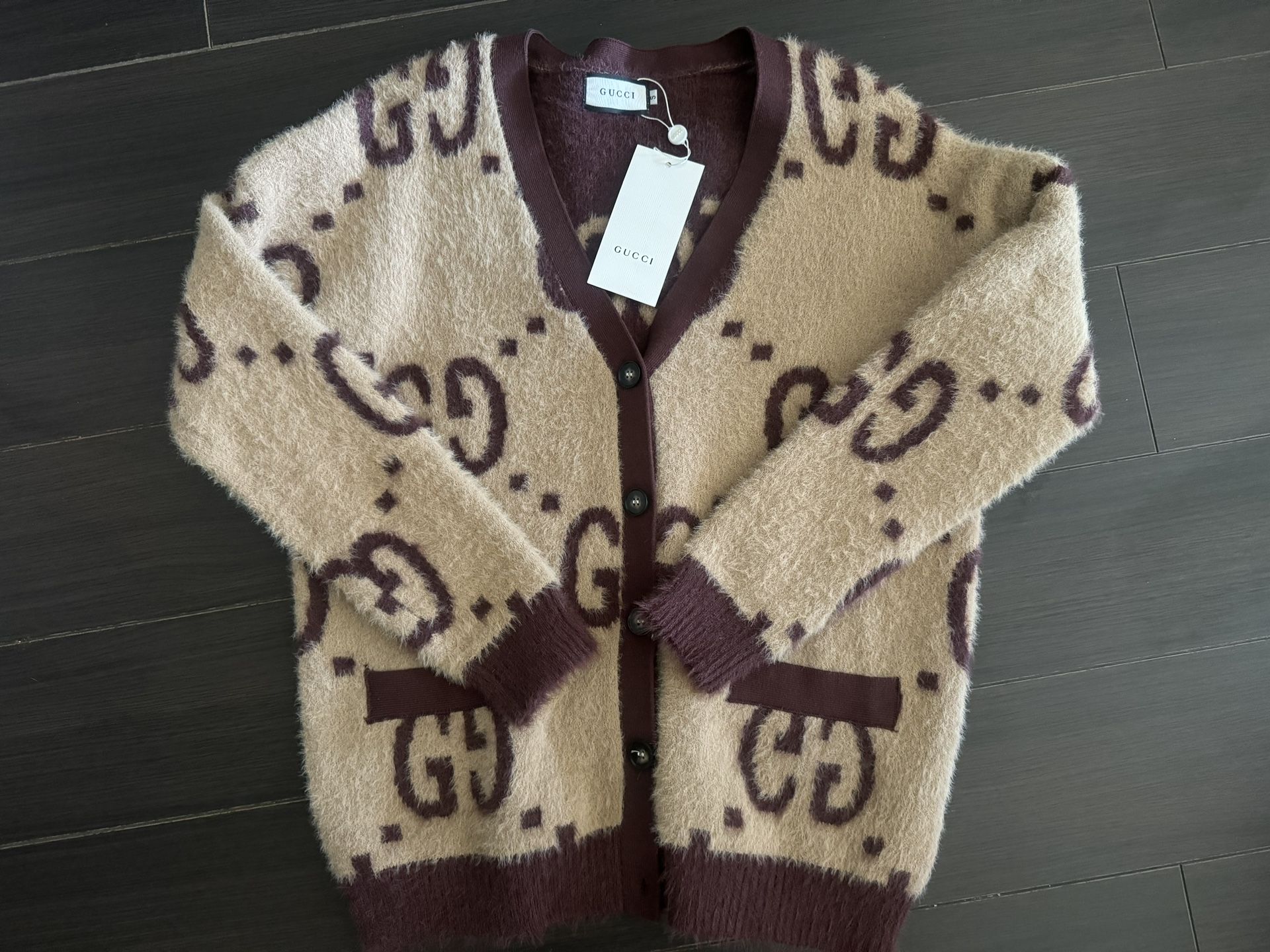 WOMENS GUCCI REVERSIBLE GG MOHAIR WOOL CARDIGAN
