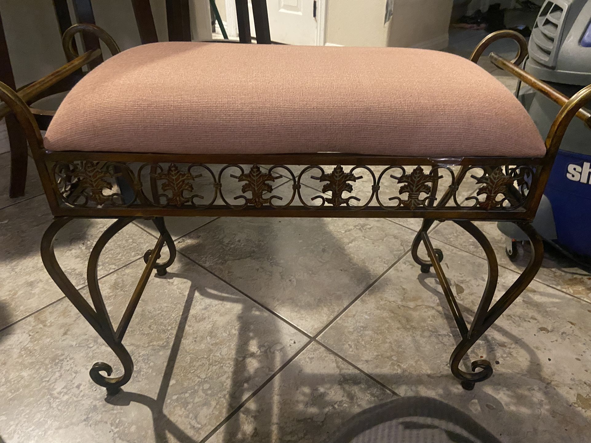 Vintage Art Deco Handmade Wrought Iron Vanity Bench