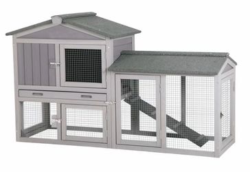 Air02 Rabbit Hutch Indoor Bunny Cage Outdoor Chicken Coop Rabbit House Bunny Hutch with Deeper Plastic Tray (Grey02 -one Set)