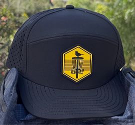 Mustard Shield Flat Bill Disc Golf Hat - Black