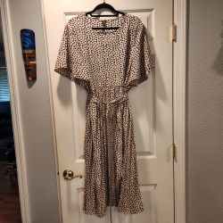 Shein Curve 3XL Leopard Print Midi Dress Belted Flutter Sleeve