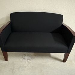 Price Reduced Den/Office Furniture 1 Couch 3 Chairs Black  w/Wood Accents