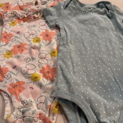 Carter's Floral and Polka Dot Bodysuits - Pink and Blue 6-9M