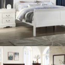 Twin size or full size or queen size sleigh bed includes headboard, footboard rails, dresser, mirror, chest and nightstand brand new all for 999