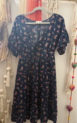 Navy Floral Midi Dress with Flutter Sleeves