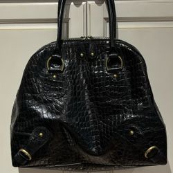 Banana Republic Large Black Leather Croc embossed Purse like new!