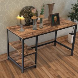 55 Inch Desk, Industrial Style Wooden Metal