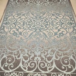 Blue/Grey Rug 5x7 low pile, non slip, easy clean