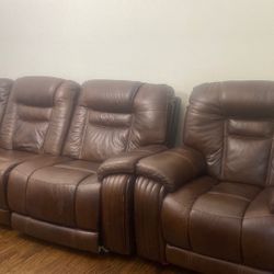 Brown Leather Sectional With Recliner 