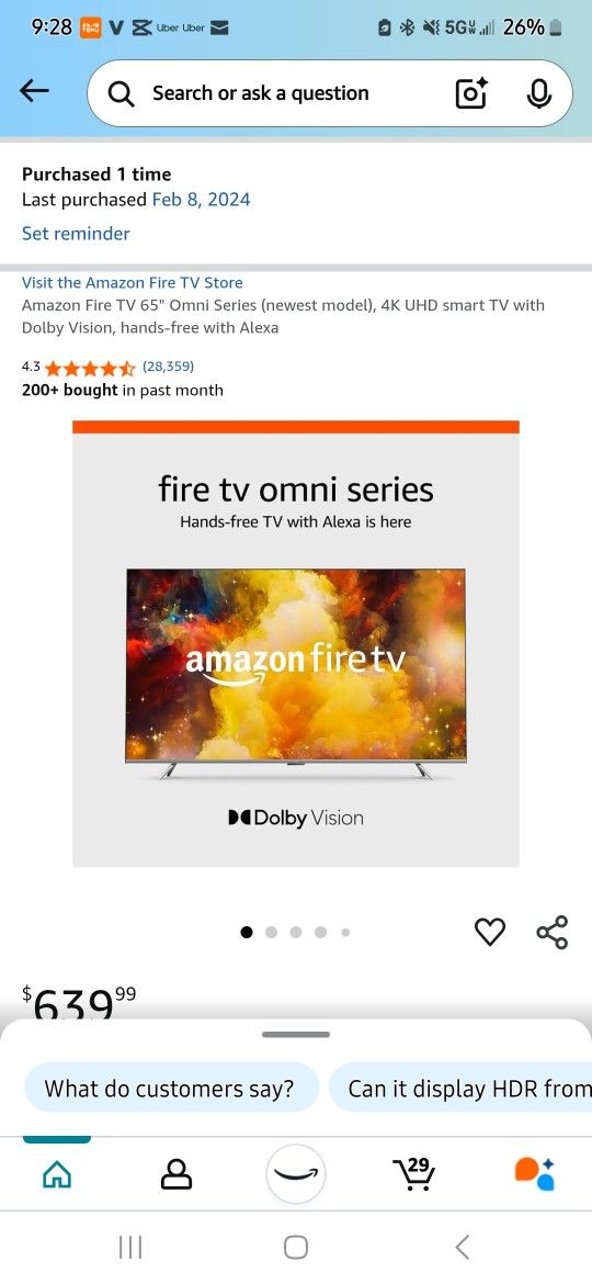 Amazon Fire TV 65" Omni Series (newest model), 4K UHD smart TV with Dolby Vision, hands-free with Alexa