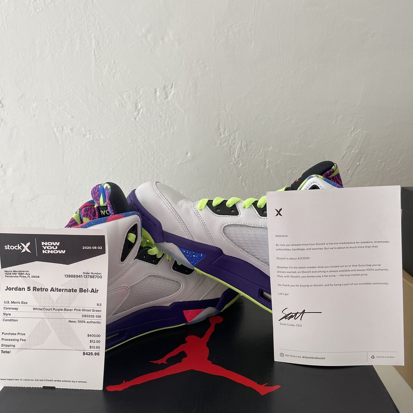 DEADSTOCK*JORDAN RETRO 'ALTERNATE BEL AIR' white court purple