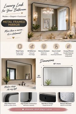 Metal Framed Wall Mirror 48x32