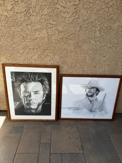 Bradford Clint Eastwood Drawing & vtg Gary Saderup 1987 Clint Eastwood Drawing